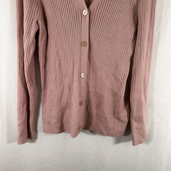 Liz Claiborne Cardigan Women's 2X Pink Ribbed Button Front Vneck Long Sleeve - Picture 3 of 8